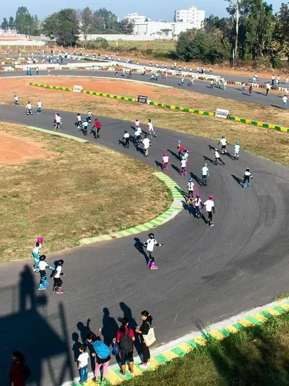 An aerial shot showing just how many skaters filled the track during the 2023 Skate Marathon.