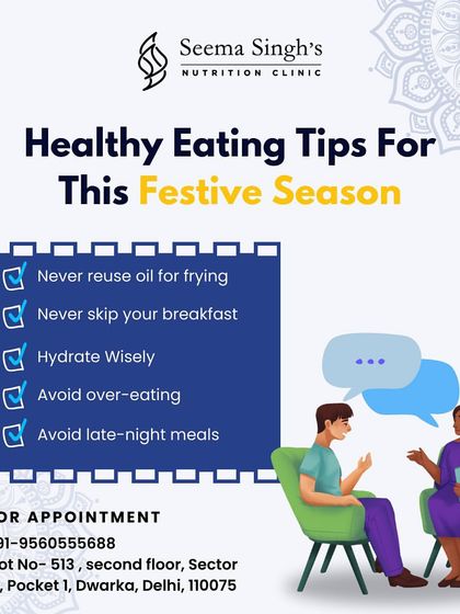 Here are some healthy eating tips for the festive season. Never reuse oil for frying, don't skip breakfast, hydrate wisely, and avoid over-eating, especially late at night. These simple habits can make a big difference.