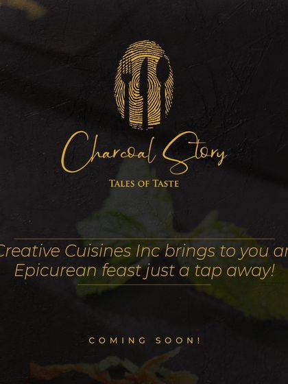 The official announcement for 'The Charcoal Story', our new brand focused on delivering an epicurean feast. The logo, a fingerprint containing a fork, knife, and spoon, signifies our commitment to handcrafted, personal 'Tales of Taste'.