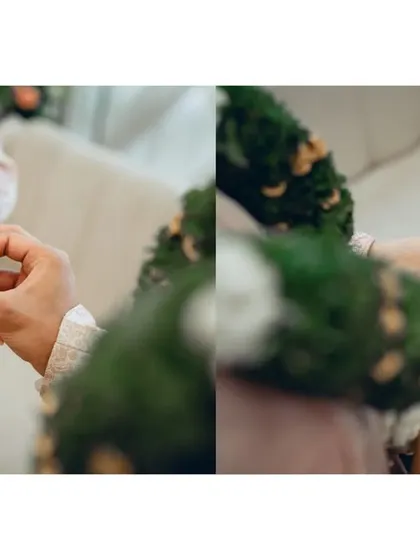 A close-up diptych of the ring ceremony. This tight framing allows us to capture the intimacy and significance of the moment the rings are exchanged.