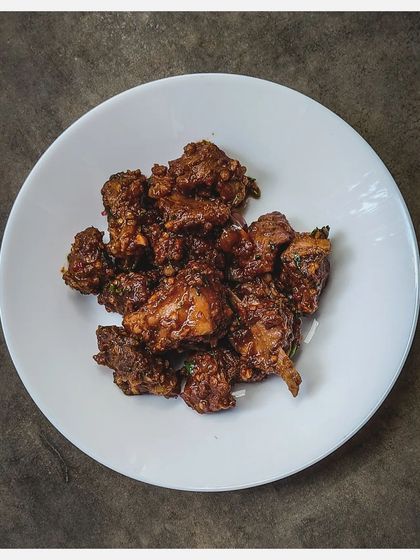 This is Uppu Kari, a Chettinad-style Mutton Fry. I use tender cuts from the shoulder of a fatty Bannur Lamb and cook it without any oil, letting the meat's natural flavour shine through with minimal, yet powerful, spices.