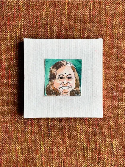 A mini watercolour caricature of my gym buddy, Ragini aunty. Her positive energy is infectious, and I wanted to capture her joyful smile.