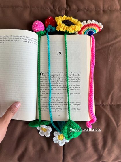 A variety of our crochet bookmarks in action. They are the perfect little gift for any book lover.