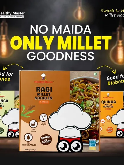 This is my simple promise to you. My noodles and pastas are made with the goodness of millets like Moringa, Ragi, and Quinoa. They are always free from maida and good for your family's health.