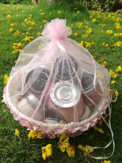 Another shot of the beautifully wrapped skincare gift basket, perfect for any occasion.