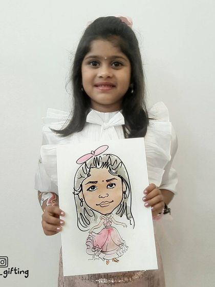 This young lady is all smiles with her princess caricature. It's a perfect keepsake from a fun-filled birthday celebration.