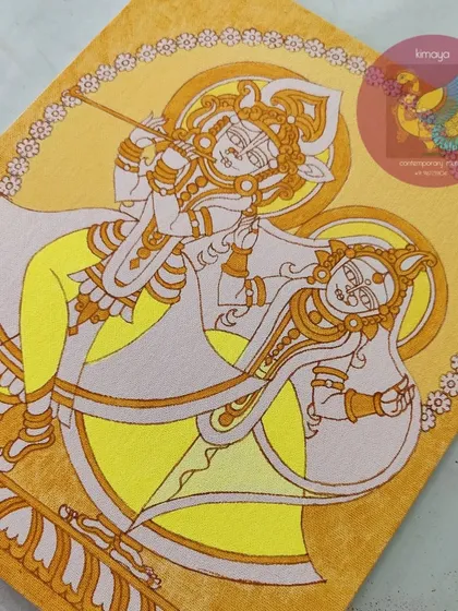 The Banke Bihari painting with the first yellow wash. The bright color highlights the clothing and creates a joyful base.