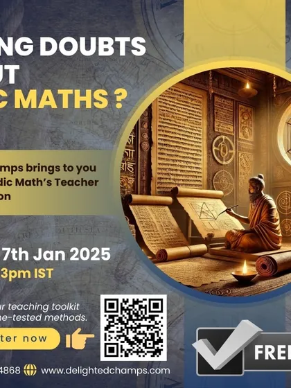 This graphic promotes a free one-hour trial session for my Vedic Maths Teacher Training. It's a great opportunity for anyone curious about the ancient methods to experience the course firsthand.