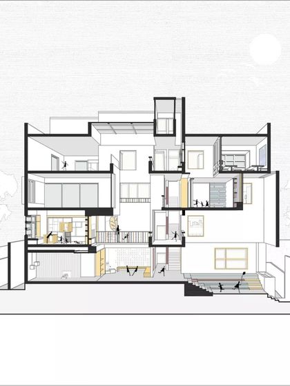 A detailed cross-section of the 'Toy Story' preschool. This drawing reveals the complex and playful interior world of the school, with its multiple levels, slides, and interconnected learning spaces designed to spark curiosity and fun.