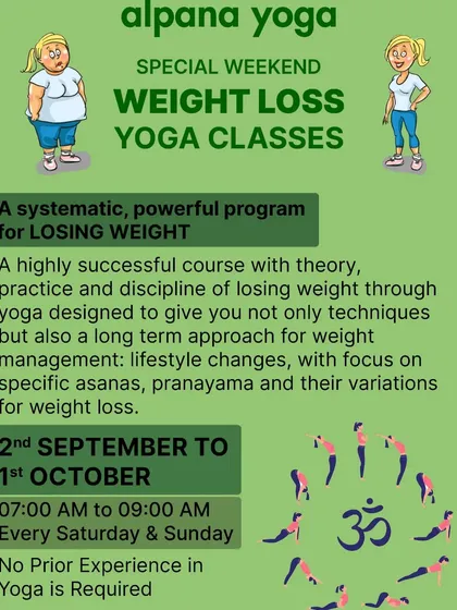 I offer special weekend weight loss yoga classes designed as a systematic, powerful program for results. This poster gives you a glimpse of one of my courses, which combines theory and practice for long term weight management. No prior experience is ever required.