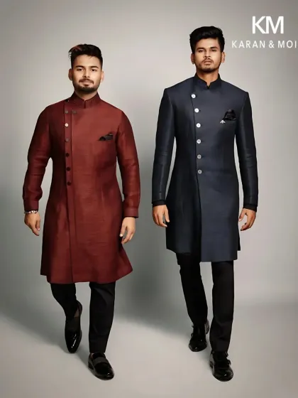 True style is a language understood by all. Here, cricketing superstars Shreyas Iyer and Rishabh Pant wear custom-crafted Indo-Western bandhgalas. These pieces are precision-tailored for the modern gentleman who leads with character, not noise, showcasing a sharp, contemporary edge.