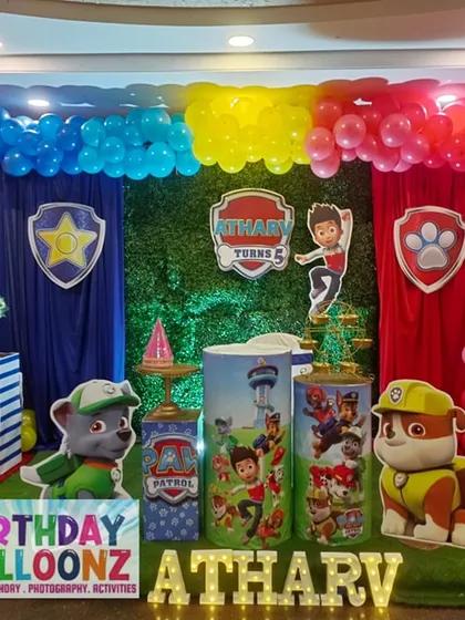 No job's too big, no pup's too small for this Paw Patrol birthday party. I created a vibrant stage featuring Chase, Marshall, Skye, and the whole crew with colorful balloon sections, character cutouts, and a light-up name sign for the birthday boy.