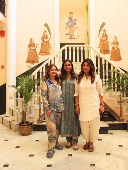 Our group in the beautiful heritage setting of our Jaipur retreat location. The art and architecture of Rajasthan add a unique layer of beauty and history to our journey.