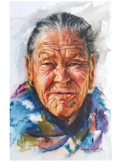 A stunning watercolor portrait by featured artist Vinayak Chikkodi. We often feature master artists to inspire our students and showcase the potential of the medium.