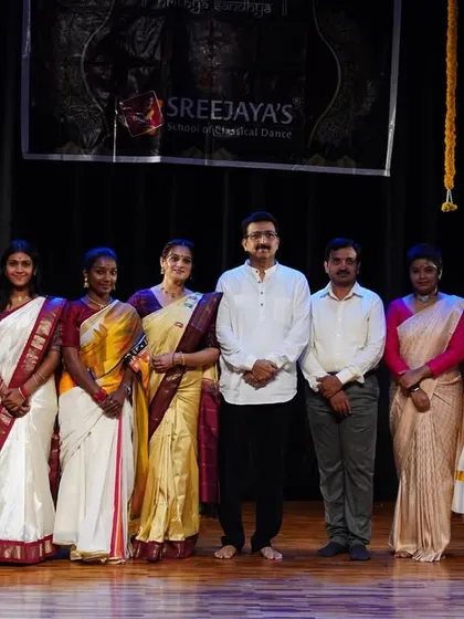 A group photo with some of my senior students and our event guests. It takes a community to put on a show like Nrithya Sandhya.