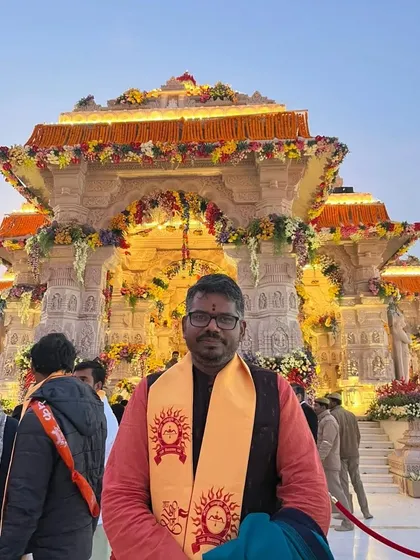 At the Shri Ram Janmabhoomi Mandir in Ayodhya for the Pran Pratishtha. This day was the culmination of a 500-year struggle and marks not an end, but the beginning of a Dharmic and civilizational renaissance for Bharat.