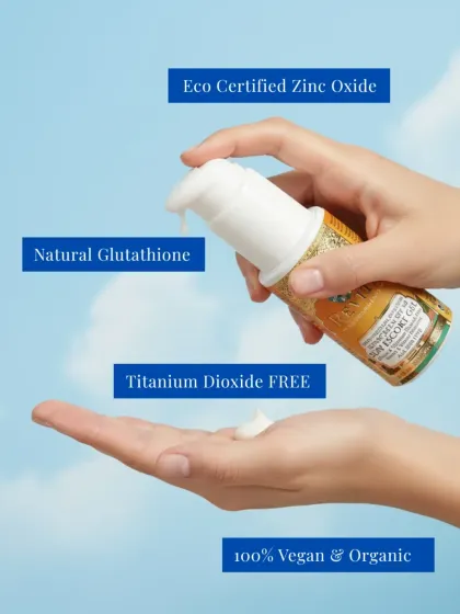 I am committed to transparency and purity in my formulas. My Sun Escort Gel is made with Eco Certified Zinc Oxide for safe, broad-spectrum protection and is completely free of titanium dioxide. It's a 100% vegan and organic suncare choice you can feel good about.