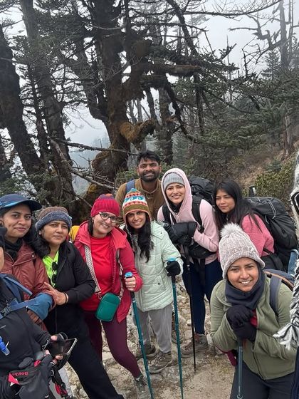 A group selfie capturing the fun and friendship on the trail to Sandakphu. These are the connections that last a lifetime.