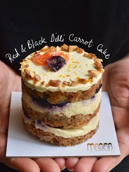 Our Red & Black Dilli Carrot Cake in a mini, individual size. It's packed with all the same delicious layers and flavours.