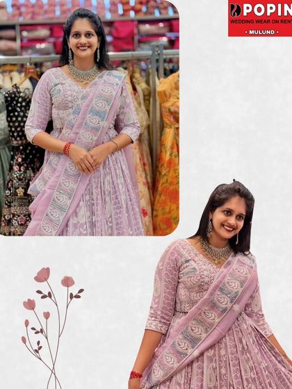 See the complete lavender bridal lehenga set in this collage. It gives you a full picture of the outfit, from the detailed blouse to the flowing dupatta.