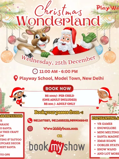 This is the official flyer for our Christmas Wonderland, showing all the amazing activities and enchanting add-ons you can expect. Book your tickets now on BookMyShow or Kiddybuzz.