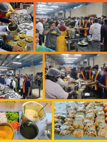 I was honored to cater for 200 people at Safran Engineering Services for their Rajyothsava celebrations. This collage shows the buffet-style service in action, featuring our popular Hubballi Girmit, Uppittu, and Kesaribhath, all prepared fresh for the large corporate event.