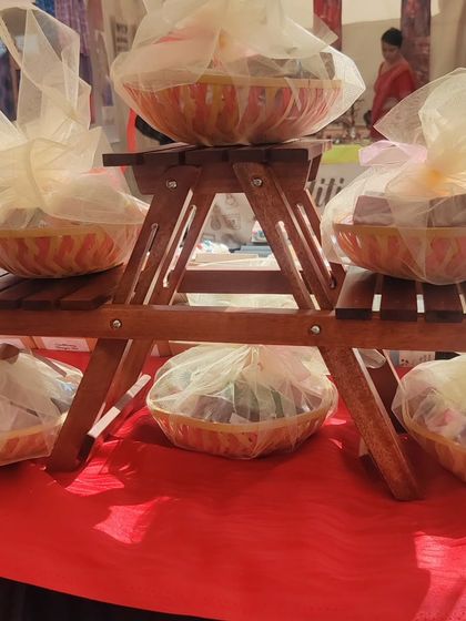 My custom gift baskets are always a popular item at markets. I pre pack some with a variety of products, but I can also create a custom one for you on the spot with your favorite items.