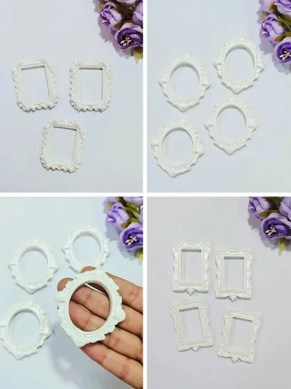 These mini white resin frames are perfect for creating small, detailed art pieces or jewelry. They come in various vintage-inspired rectangular and oval shapes.