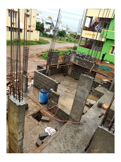 Here you can see our on-site construction work in progress for a residential project in Mysore. This image demonstrates our hands-on approach to project management, ensuring that the architectural vision is executed with precision, from the foundation and structural framework to the final finishes.