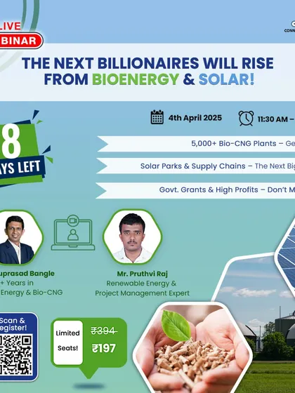This "8 Days Left" ad boldly states that "The Next Billionaires Will Rise from Bioenergy & Solar." It features our expert speakers and lists the key opportunities, such as the need for 5,000+ Bio-CNG plants.