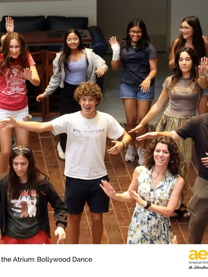 The "Arts in the Atrium" series is a joyful way to bring our community together. Here, students, staff, and parents learn Bollywood dance, celebrating movement, music, and the vibrant culture of India.