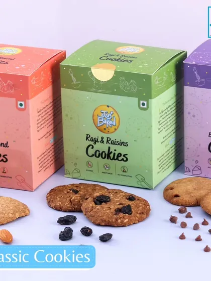 My range of classic packaged cookies. These are made with simple, wholesome ingredients and have a shelf life of two months, making them perfect for snacking.