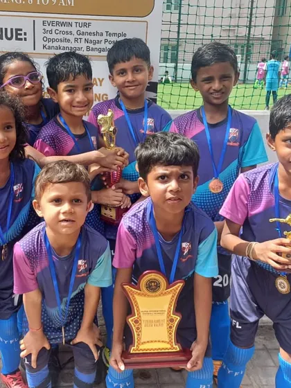 Champions in the making! Our youngest stars, the U9 team, proudly show off their trophies after winning the Alpha International Football Academy tournament. We build winners from the ground up.