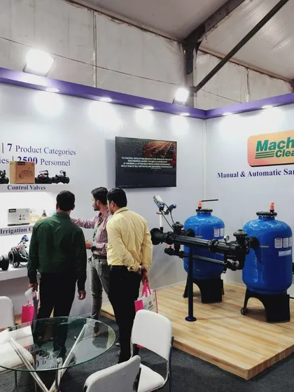 Our Mach Clean sand media filters on display at the Kisaan Agri Show. Our team is on hand to explain how these systems protect drip and micro-irrigation emitters from clogging.