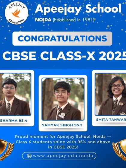 Celebrating the success of our Class 10 scholars Ojas Sharma (95.4%), Samyak Singh (95.2%), and Smita Tanwar (95.2%) for their remarkable performance in the CBSE exams.