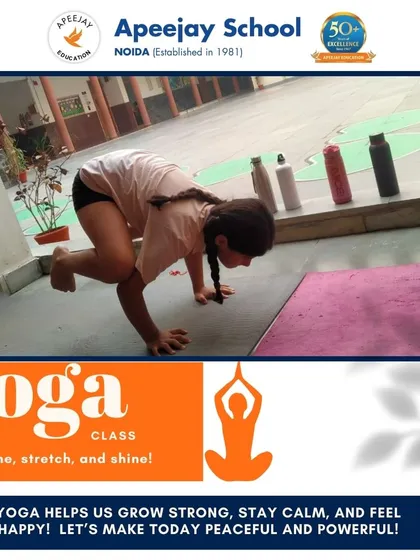 Our yoga classes encourage students to breathe, stretch, and shine. This student demonstrates the crow pose, a challenging asana that builds strength, balance, and concentration.