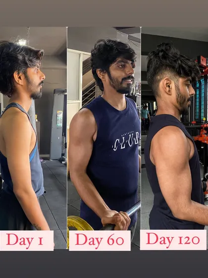 This is the result of 120 days of consistent effort. We focused on a mass gain program with a high-protein diet to build quality muscle, correct posture, and develop a stronger physical frame from day one.