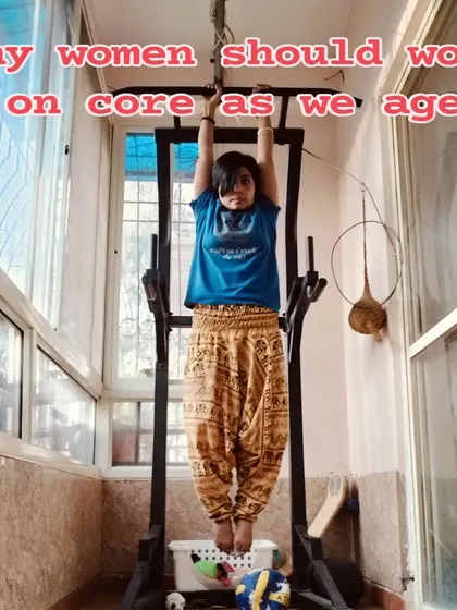 Core strength is fundamental, especially for women as we age. A strong core supports posture, prevents back pain, and improves balance. Here, I am demonstrating a dead hang, an effective exercise for building grip and core stability.