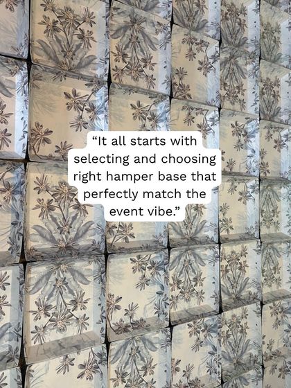 The first step in a bulk order is selecting the right hamper base. These beautiful printed trays were chosen to perfectly match the client's event vibe in Goa.