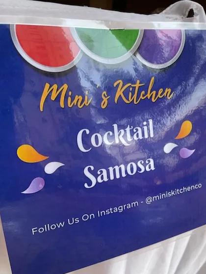 Cocktail Samosas are a perfect bite-sized snack for a lively Holi party. My custom labels make it easy for guests to know what they're enjoying.