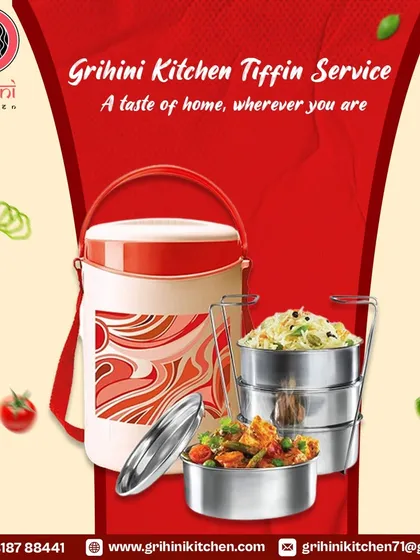 A visual representation of my tiffin service. The classic tiered tiffin carrier and insulated bag show how I deliver a taste of home, wherever you are.