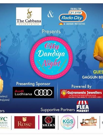 Another poster for the biggest Dandiya night in Jalandhar, showing the guest of honor and other partners. We are proud to be the main performers.