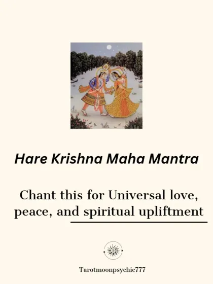 The Hare Krishna Maha Mantra is a universal chant for love, peace, and spiritual upliftment. It raises your vibration and connects you to a higher state of consciousness.
