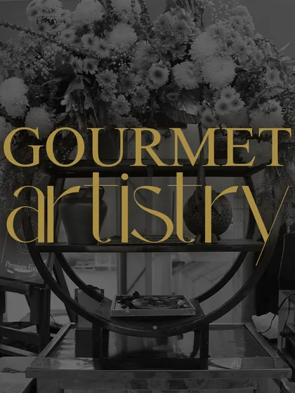 A black and white shot emphasizing the structure and artistry of our food displays, where gourmet presentation is key.