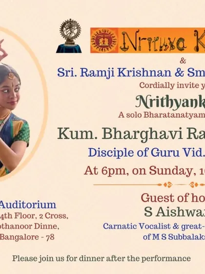 Every Arangetram is a unique celebration. This is an invitation for my student Bharghavi's solo debut, a proud moment where she presented a full Bharatanatyam repertoire to the world. I help plan and design everything for this special day.