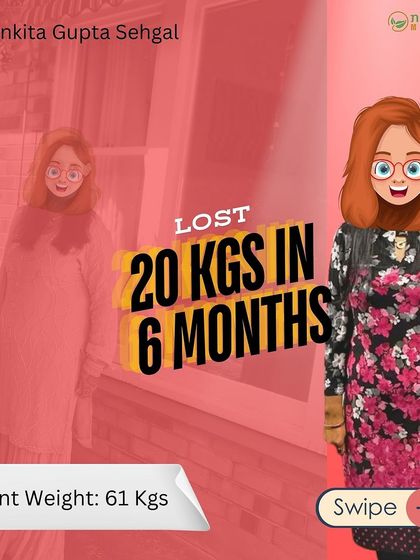 From 81 kgs to 61 kgs. This visual shows the amazing result of Manisha's dedication over 6 months. It was achieved with nutrition-packed plans that transformed her health and well-being.
