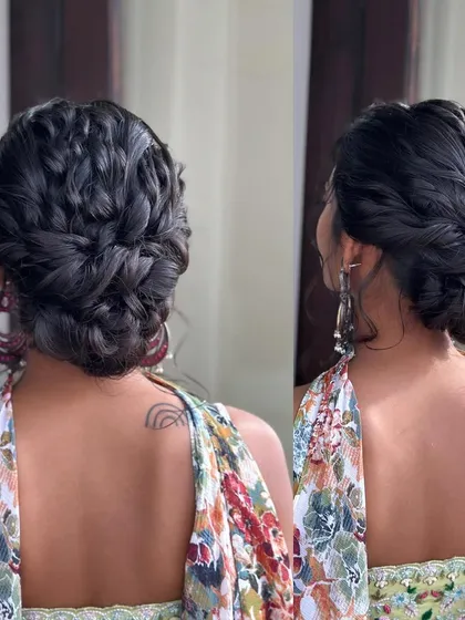 A collage showing the braided updo from different angles, highlighting its complexity and beauty.