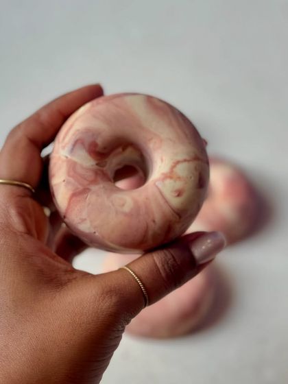 The cutest donut soaps! This is our number one bestseller, Sweet Rose, reimagined in a classic donut shape for a fun, giftable twist.
