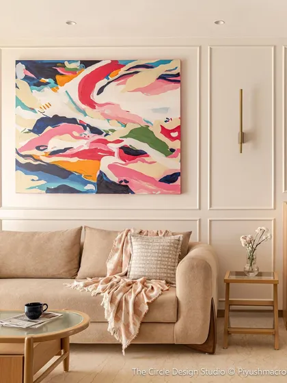 Art should bring joy and energy into your home. This vibrant 5-foot by 4-foot abstract painting was commissioned for a living room in Mumbai, filling the space with color and fluid motion. It’s a perfect centerpiece for a home with a bright, modern aesthetic.