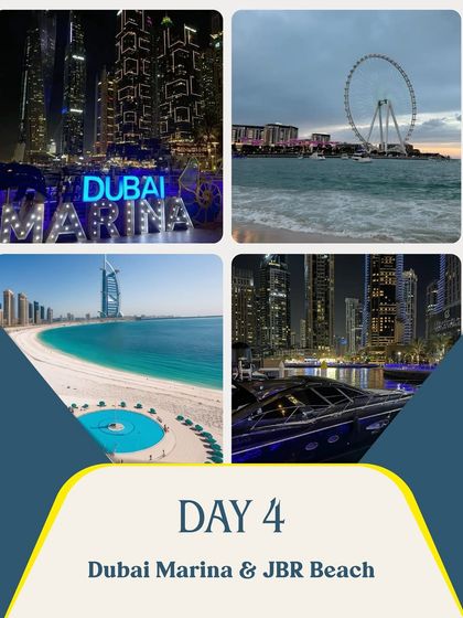Experience the glitz and glamour of Dubai Marina and JBR Beach on Day 4. We'll show you the best spots for that perfect skyline photo and where to chill by the sea.